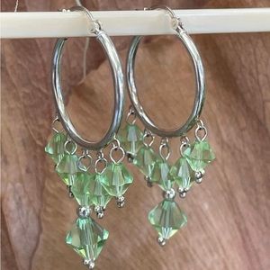 Sterling Silver 925 Hoops Loop Earrings Green Lab Peridot